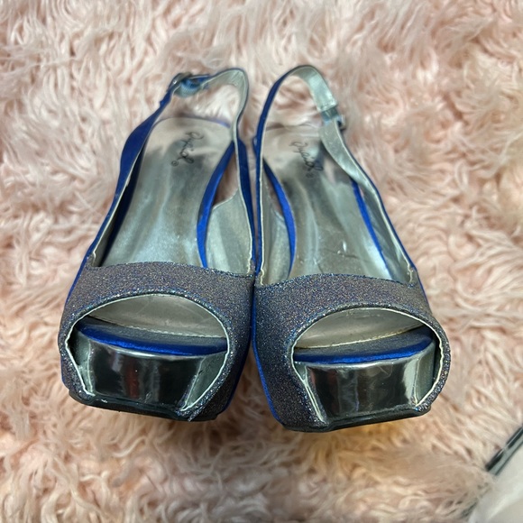 Qupid blue and dollar sling back peep toe heels - Picture 2 of 3